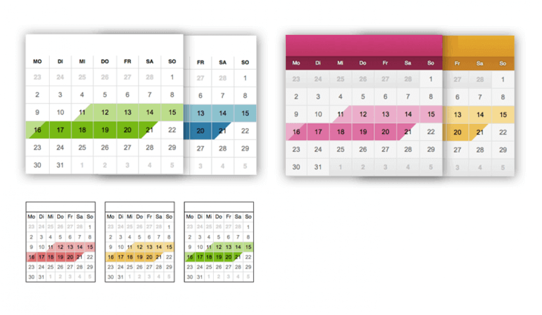 Verschieden Kalender, verschiedene Darstellungen 