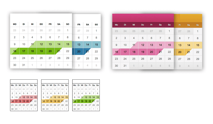 Verschieden Kalender, verschiedene Darstellungen 