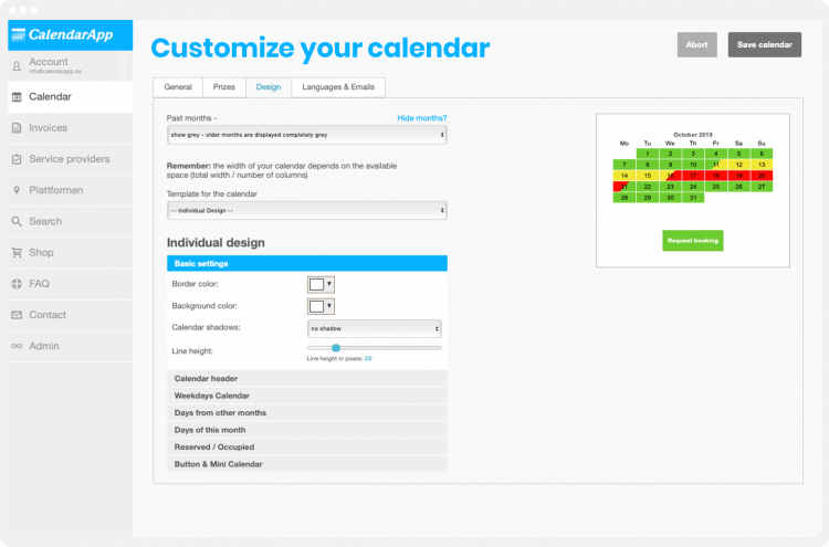 Customize your calendar color font