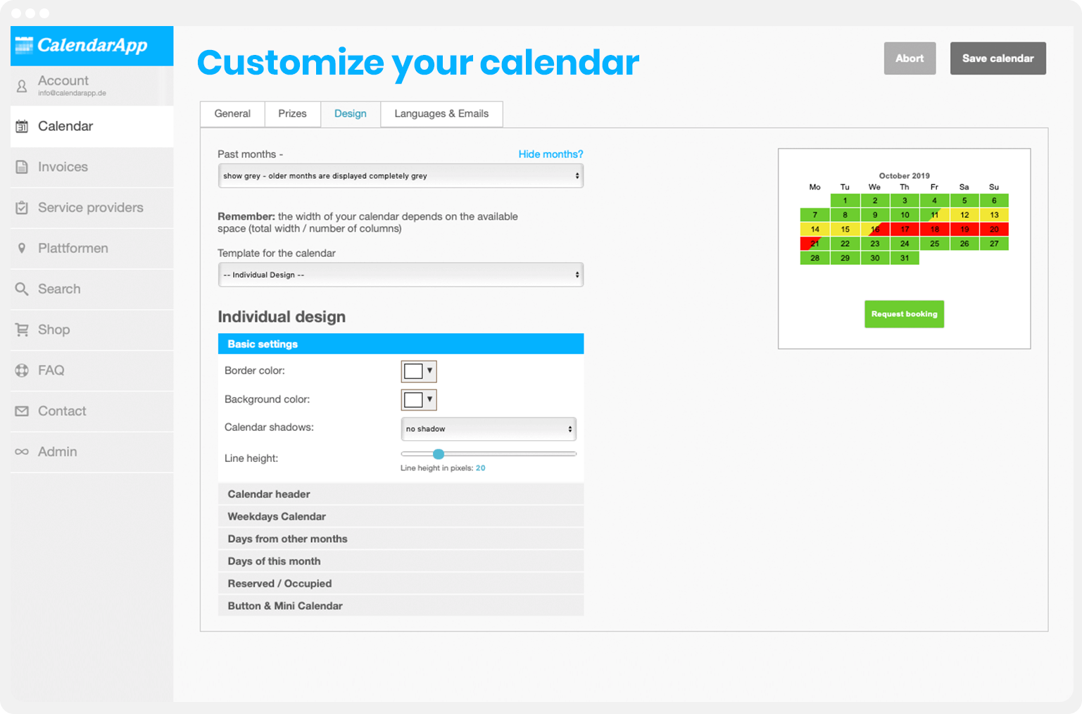 Customize your calendar color font